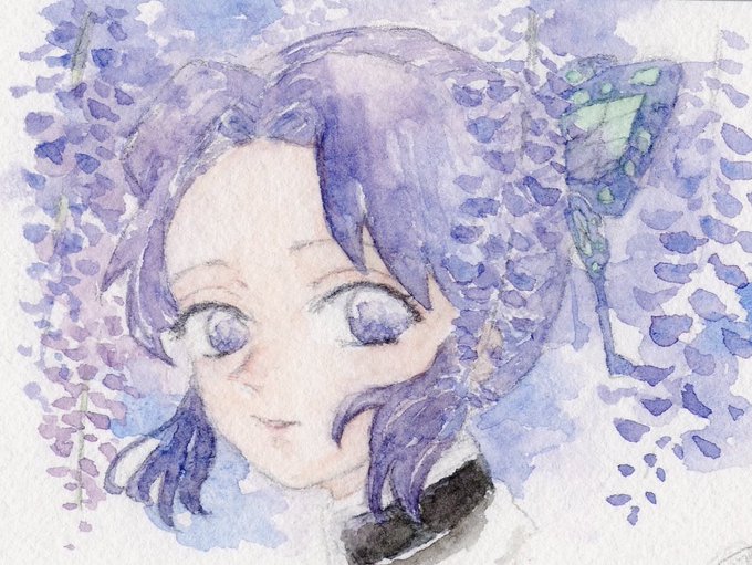 虹(こう)さんがTwitterに投稿した胡蝶しのぶ(鬼滅の刃)のイラスト。