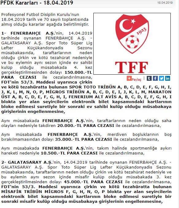 Diz_Hayran's tweet photo. PFDK, derbi cezalarını açıkladı.
#spor #süperlig #haber #Fenerbahçe #Galatasaray #karkapital8 #AşkıMemnu #takip #tt https://t.co/x7BGtN7zKO