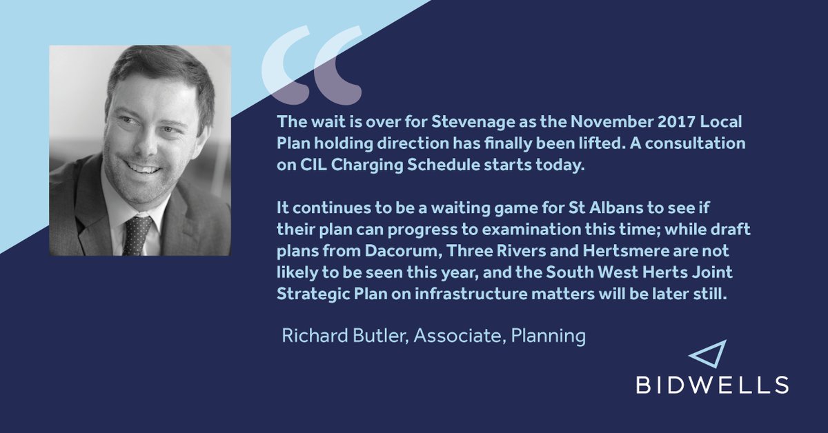 Bidwells's tweet photo. The waiting continues for some local plans in Hertfordshire. 
#Planning Associate @RichardDButler1 provides an overview on the status of local plans in the area. Click here https://t.co/CGkuhqWFbj to read more on our spring #LocalPlan update. https://t.co/lxPlxpMCb6