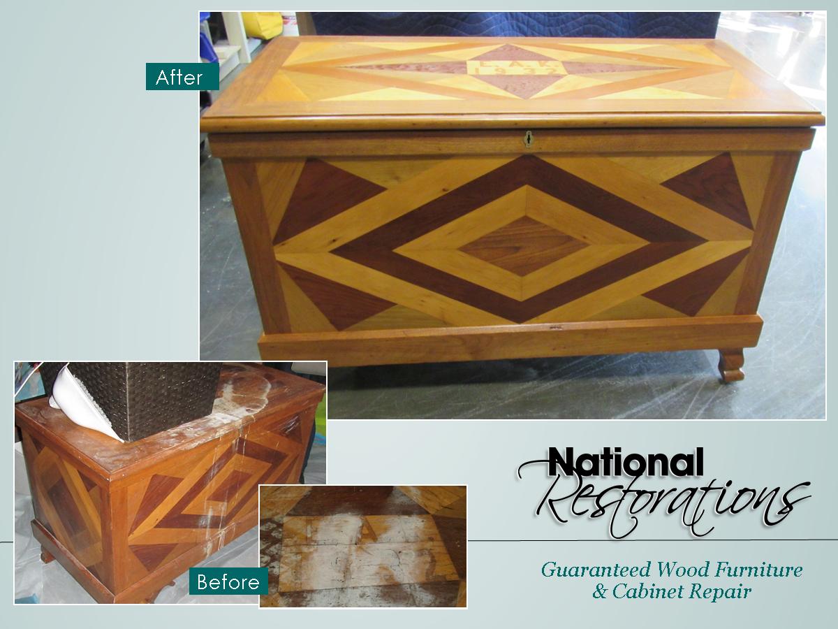 ThinkRestore's tweet image. Before and after on a handmade blanket chest from 1932 - a one-of-a-kind family treasure now fully restored!