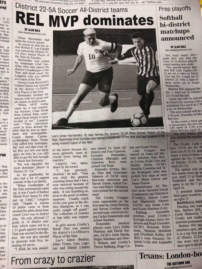 Our very own Spanish Club Vice President, Omar Hernandez, for MVP, and names the District 22-5A Boys soccer player of the year!!! Great job you’ve made REL proud❤️