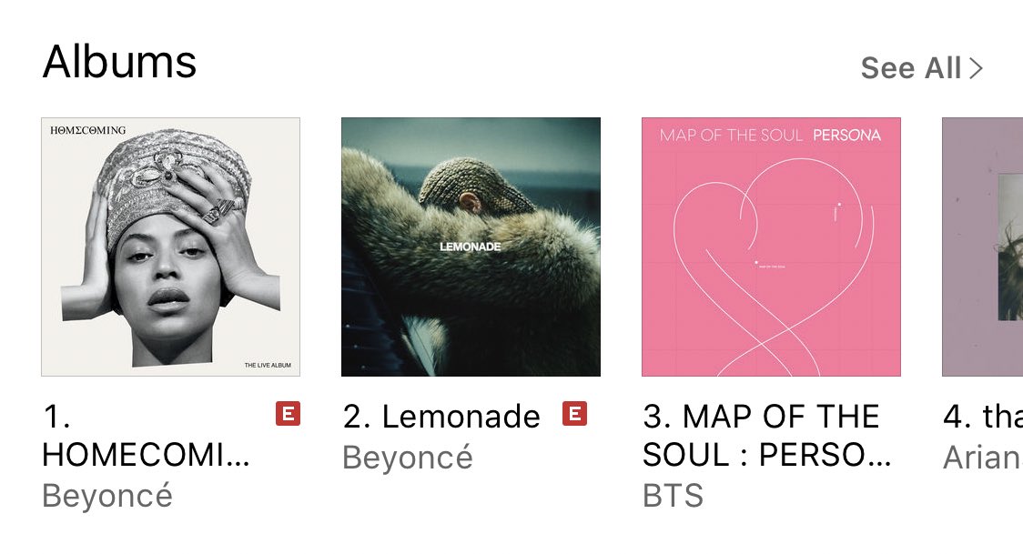 MykeYonce's tweet photo. this is what “I compete with myself” looks like. Beyoncé has a $20 LIVE album sitting at #1 and then a 3 YEAR OLD $18 album that has never been discounted sitting at #2. she wins #BeyoncéHomecoming https://t.co/zpdGkKOxM3