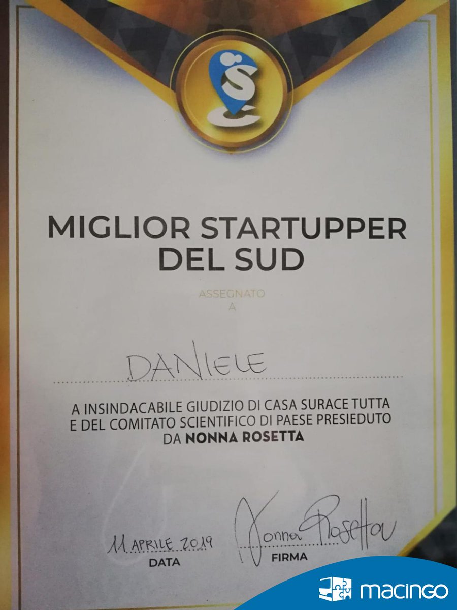 macingoIT's tweet photo. Qualche giorno fa’ Macingo era presente al #WAKEUPFUTURE organizzato da @GoodwillTeam. 😄💪

Dopo un serrato “Quizzettone” di @casasurace il nostro CEO è stato nominato MIGLIOR STARTUPPER DEL SUD, con attestato firmato da Nonna Rosetta!!! 😎👵🔝

#Macingo #trasporti https://t.co/pZ3hlHUBLs