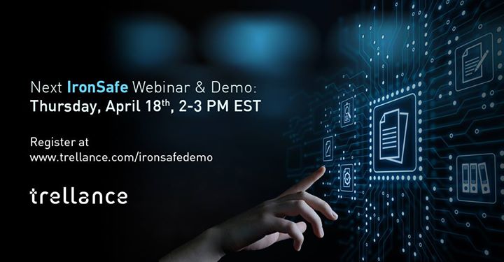 Trellance's tweet photo. Our next complimentary #IronSafe Webinar & Demo is today, Thursday, April 18 at 2 p.m. Register at https://t.co/WsLKYlQnVF to see how this #data extraction tool transforms ANY report, in ANY format, from ANY source system into usable database structures automatically! https://t.co/rGnHDjdpkl