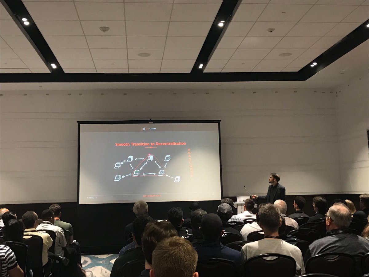 Cardano's tweet photo. What's coming next for staking and the Cardano project? Philipp, Darko, Matthias and Jared from the IOHK Development team are going into the details! #IOHKSummit2019 #formalmethods #functionalprogramming #formalverification https://t.co/S2KxkmUV4k