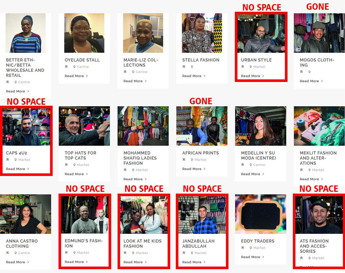 elephant_petit's tweet photo. Despite being 97 independent businesses in January, @ShapingElephant aka Delancey's website shows only 42. Of these 42, we've highlighted in red those traders without space or who left with no relocation support. Check it on https://t.co/CNgF9ddUnA #ElephantandCastle https://t.co/d9fQR6F9Am
