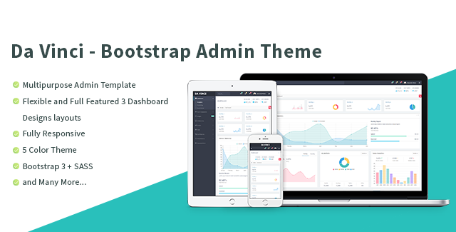 bootstrapbay's tweet photo. Da Vinci is a fully responsive admin template built using Bootstrap 3. The theme is easy to customizable and the code is super easy to understand and gives power to any developer to turn this theme into real web application. https://t.co/0KxWwo7YiE https://t.co/Ar0OFVPONV