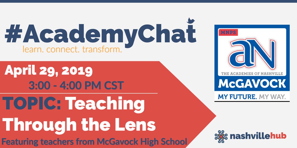 What does it mean to teach through the lens of your Academy? Join us for the next #AcademyChat on April 29 at 3:00pm to share and learn from teachers at <a href="/mcgavock_high/">McGavock High School</a>!