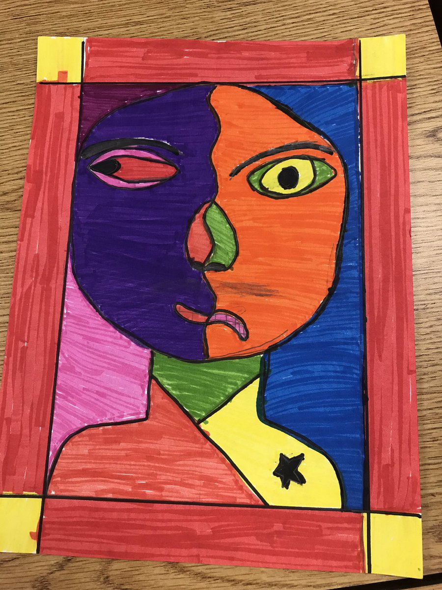 Dingereducation's tweet photo. Researching Cubism and creating self portraits. 4th grade Quest. #FriscoisdGT @TadlockElem @VaughnElemFISD https://t.co/MkODcsgpXE
