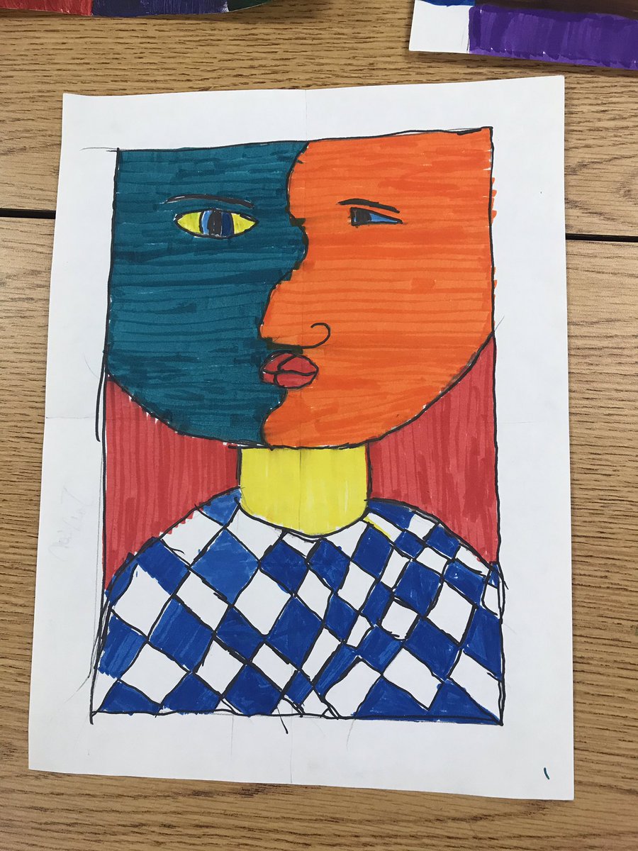 Dingereducation's tweet photo. Researching Cubism and creating self portraits. 4th grade Quest. #FriscoisdGT @TadlockElem @VaughnElemFISD https://t.co/MkODcsgpXE