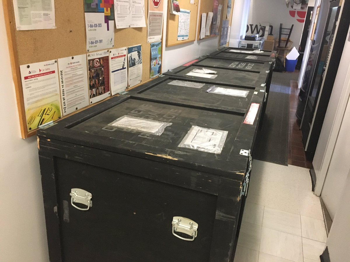 kerrywcampbell's tweet photo. All over our cbc building are crammed in these giant boxes of election night "stuff," along with a whole new crew to set things up. I don't even know but it's All. Very. Exciting. #peipoli https://t.co/xRevbyP7e1