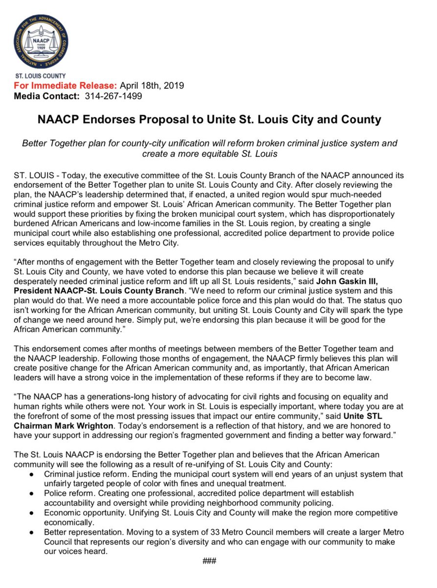 Our press release regarding the proposal to Unite St. Louis City and St. Louis County
