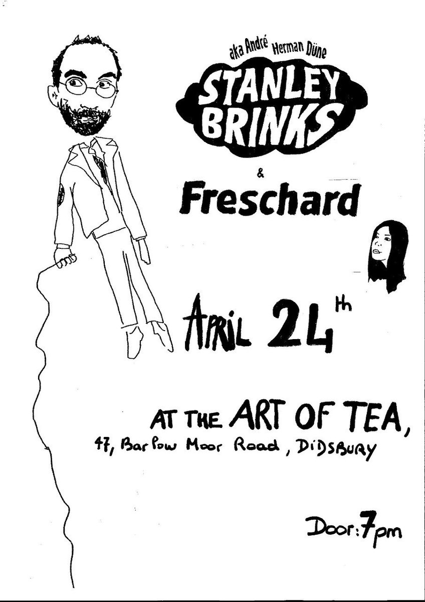 April 24th <a href="/ArtOfTeaUK/">The Art of Tea</a> <a href="/stanleybrinks/">Stanley Brinks</a> aka Andre <a href="/hermandune/">Herman Dune</a> #Freschard #Manchester #Music #Tour #Folk #Calypso #Antifolk <a href="/TheWavePictures/">The Wave Pictures</a> . Tickets at wegottickets.com/event/468867