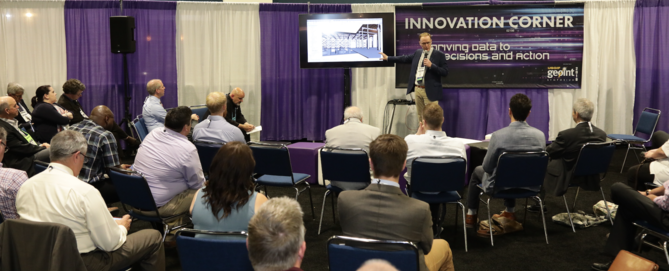 USGIF's tweet photo. The Innovation Corner during #GEOINT2018 was such a success that we decided to bring it back for a second year. Join us in the exhibit hall to hear lightning talks from government, industry and academia. Learn more https://t.co/fMPeEuziuj https://t.co/RRTBfSOkY4