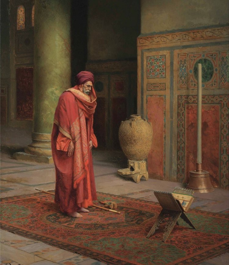 lynnchehabb's tweet photo. This is a painting by Ludwig Deutsch. The colors are so bold, they jump out at you and give a real sense of the richness of Eastern lands. The person represented seems to be religious. #ORIENTALISM #ENGL256D https://t.co/zwYO3vm441