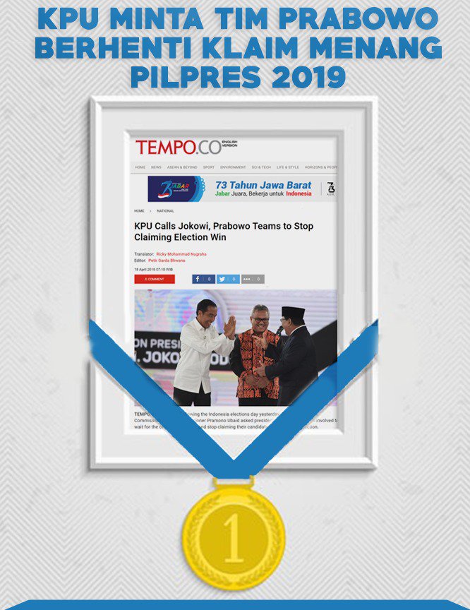suryaden's tweet photo. baguslah kalau KPU ngomong gini #JokowiAminSudahMenang https://t.co/q3cRDEhEuj