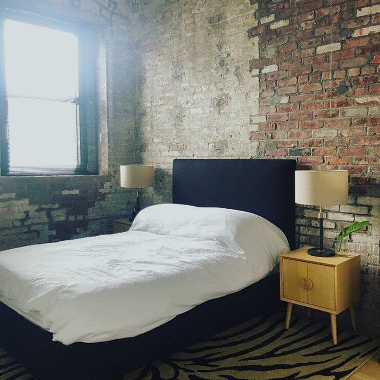 ShaynaRoseInt's tweet photo. We love the contrast between the industrial brick walls and the #ShaynaRoseInteriors sleek and modern bed! 

Purchase a bed from us here: https://t.co/bL6Ad3WQcf

#WhyWait https://t.co/BKBzKxG0C4
