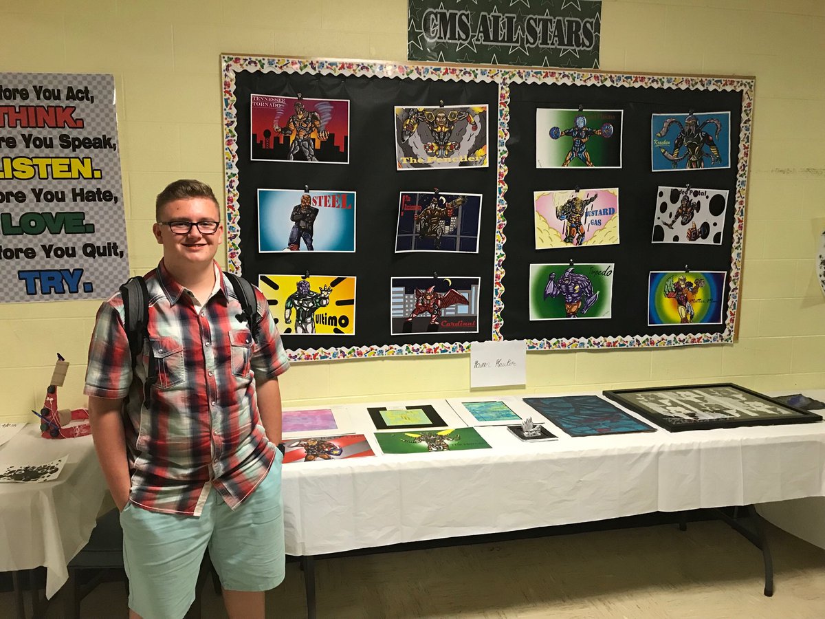 WatsonKCS's tweet photo. Gavin with his artwork! wow! https://t.co/ZqY7OqT1VP