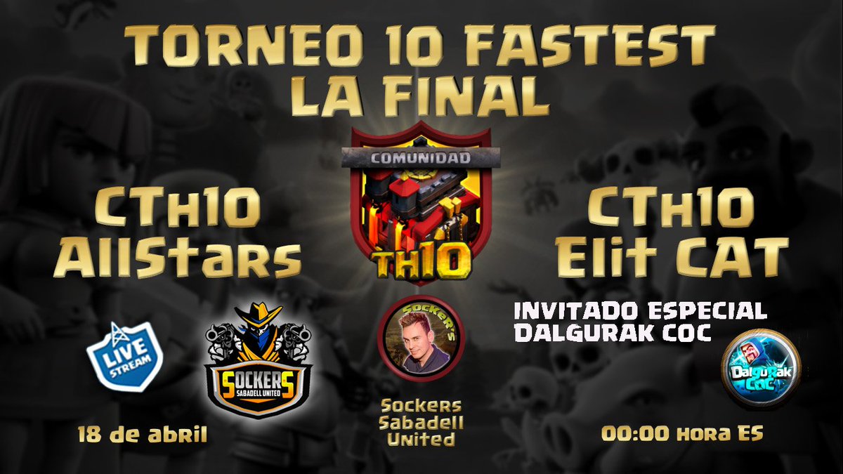La gran final!!!!🎉
🔴LIVE
👉youtu.be/Gvl9jwB_D70

CTH10 ALLSTARS 🆚 CTH10 ELIT CAT
<a href="/ComunidadTh10/">Comunidad TH 10 🔝</a> 
Invitado especial el GRAN @dalgurakcoc 

<a href="/ClashofClansESC/">Clash of Clans ES</a> 
RT🔁
