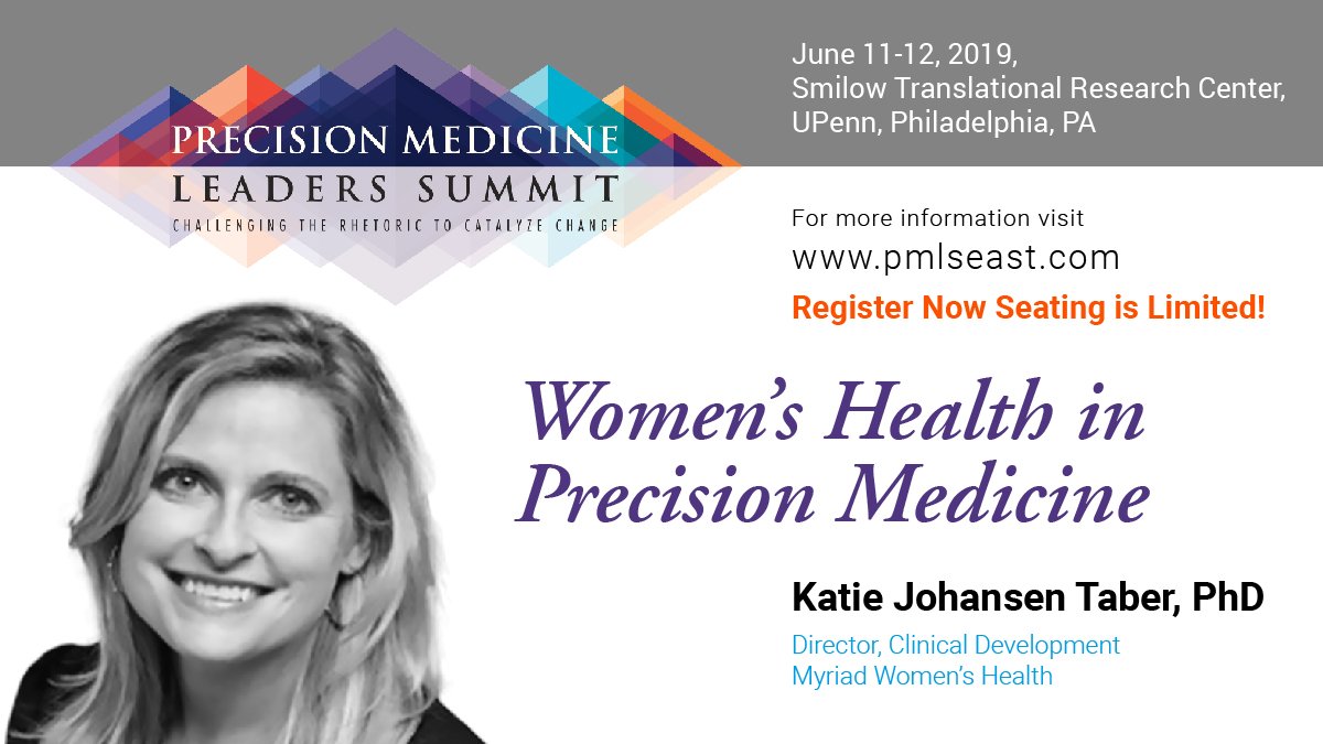 pmlsevents's tweet photo. Katie Johansen Taber, PhD w/ @myriadgenetics will be one of our expert speakers at the #PrecisionMedicineLeadersSummit. Visit https://t.co/e3lFFTYcPA to view the full lineup of speakers and agenda. REGISTER TODAY as tickets are now limited. #precisionmedicine #PMLS2019 #UPenn https://t.co/vP0cNCTowB