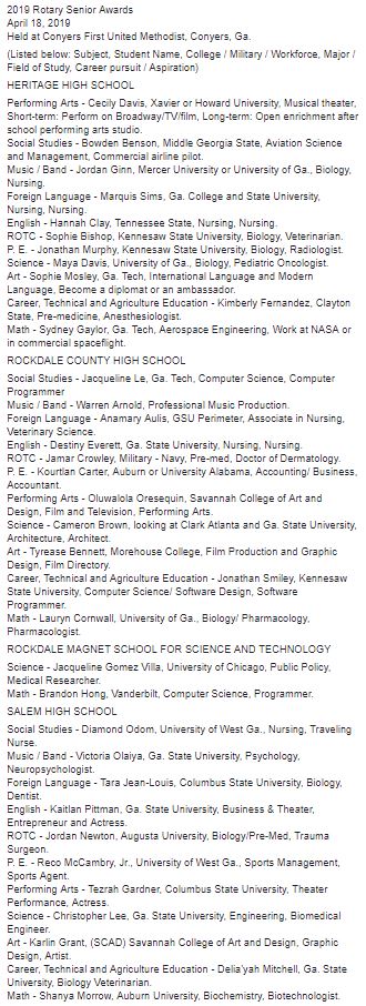 RockdaleSchools's tweet photo. Round of applause for all the fabulous seniors recognized today by the Rotary Club of Conyers &amp; Rotary Club of Rockdale County w/2019 Rotary Senior Awards! Thank you, Rotary, for supporting &amp; honoring students! https://t.co/kOwYKhBpaY  #WorldClassCommunitySupport #RCPSWorldClass https://t.co/WxPbhtQ5Qy