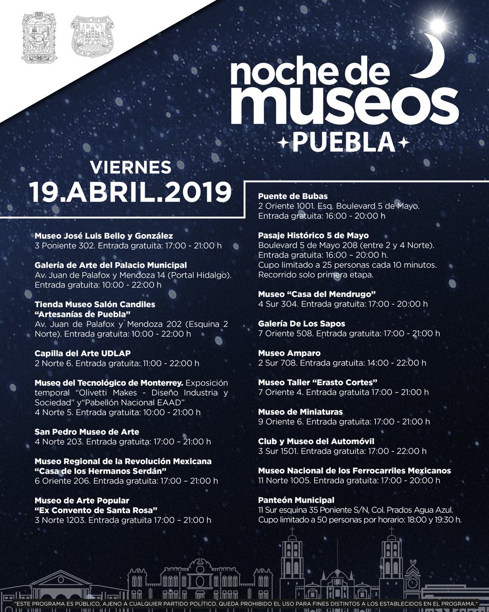 RuizmxAlex's tweet photo. @VisitaPuebla #NocheDeMuseosPuebla 19 y 20 de abril. 

Entrada Gratuita https://t.co/UmwMMiOXMz