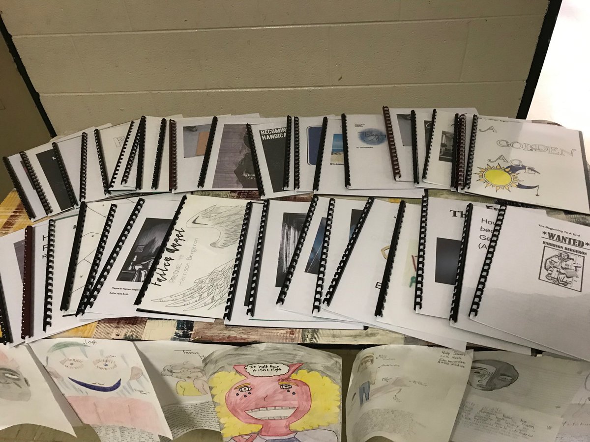 WatsonKCS's tweet photo. Student created books in Mrs. D’s 7th Grade Honors! https://t.co/a8JviLPXgd