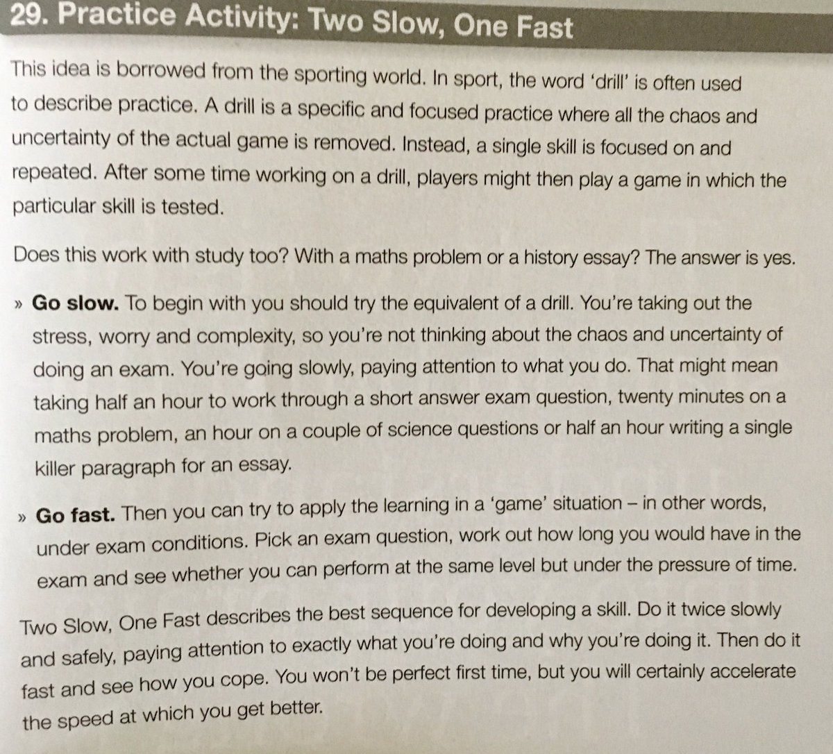VESPAmindset's tweet photo. Slow #practice helps cement thinking and action. Take an exam challenge and, “Do it twice slowly and safely, paying attention to exactly what you’re doing and why you’re doing it. Then do it fast and see you you cope.” (From The A Level Mindset) #slowpractice https://t.co/2JdmCLS8n5
