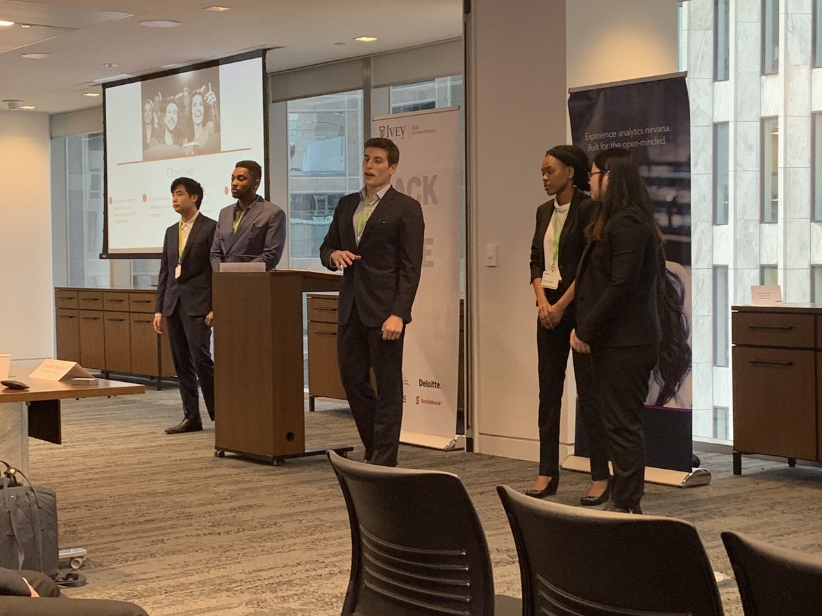 iveymsc's tweet photo. The last #IveyMSc BA presentations are in full swing @DeloitteCanada for #Hackthecase. Congrats to the final teams; #TheHackers & #TheDEViants Stay tuned for the winning team! @iveybusiness @SASAcademicCA @scotiabank https://t.co/C7doYJQLla