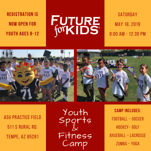 Futureforkids's tweet image. The Youth Sports &amp;amp; Fitness Camp at @ASU is one month away! Are you getting excited? We sure are! If you need to sign up your child ages 8-12, there is still room! futureforkids.org/youth-sports-a…

#YouthCamps #SummerCamp #ASU #SunDevilFootball