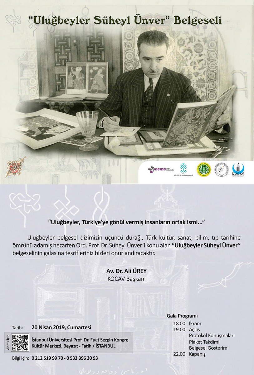 Yunuskocal's tweet photo. KOCAV #uluğbeyler belgesel dizisi’nin 3.sü, Türk kültür-sanat, bilim ve tıp tarihine ömrünü adayan Ord. Prof. Dr. Süheyl Ünver’i konu alan “Uluğbeyler Süheyl Ünver” belgesel filmi galası 20 Nisan 18.00’de İstanbul Üniversitesi Prof. Dr. Fuat Sezgin Kongre ve Kültür Merkezi’nde. https://t.co/U6UsBlCOd4