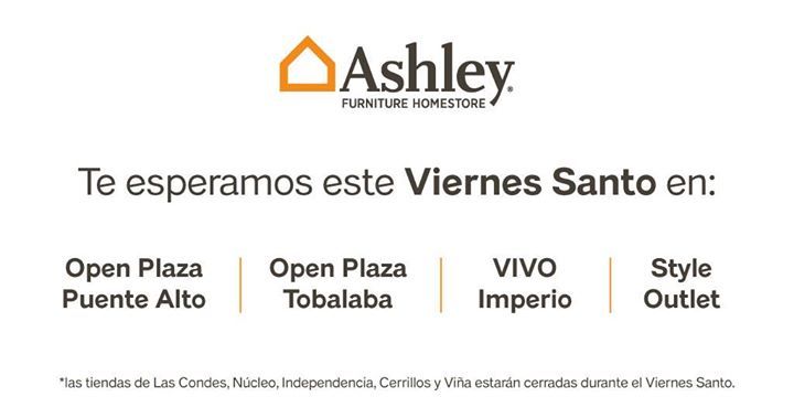 AshleyHomeCL's tweet photo. ¡Este Viernes Santo planifica muy bien tus compras!
 
Te esperamos en:

Open Plaza Puente Alto
de 10:00 a 21:00 hrs.

Open Plaza Tobalaba:
de 11:00 a 20:00 hrs.

VIVO Imperio:
de 10:00 a 21:00 hrs.

Style Outlet:
de 10:00 a 21:00 hrs.

Las tiendas de Las Condes, Núcleo, Inde… https://t.co/5UxIedHBl7