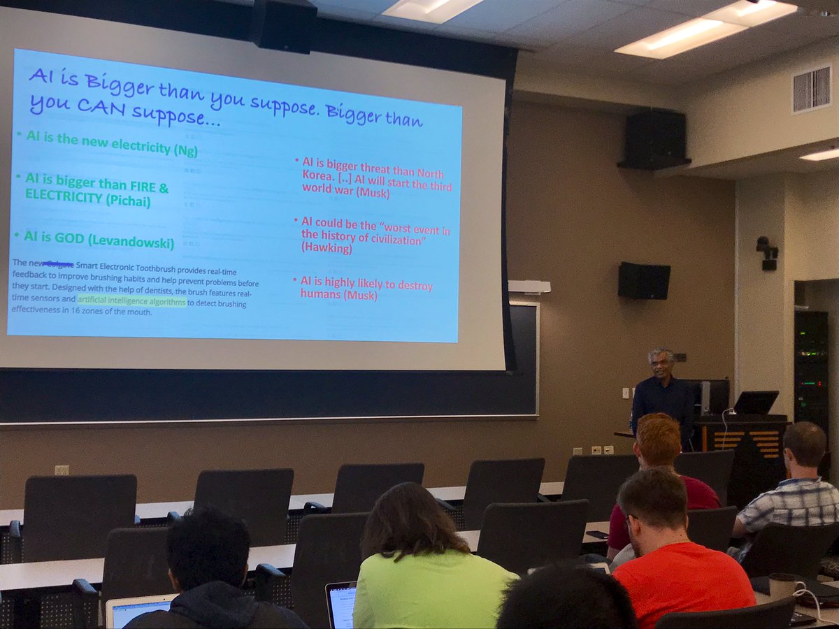 Opinions on AI, range from 'AI is the new electricity'(Ng) to 'AI is highly likely to destroy humans'(Musk). Thanks @rao2z,@ASU AI researcher and teacher, for speaking today on The Rise of AI & Challenges of Human-Aware AI Systems.
#BRM
@PurdueIDSI
@PurdueScience
@CDombkowskiBRM
