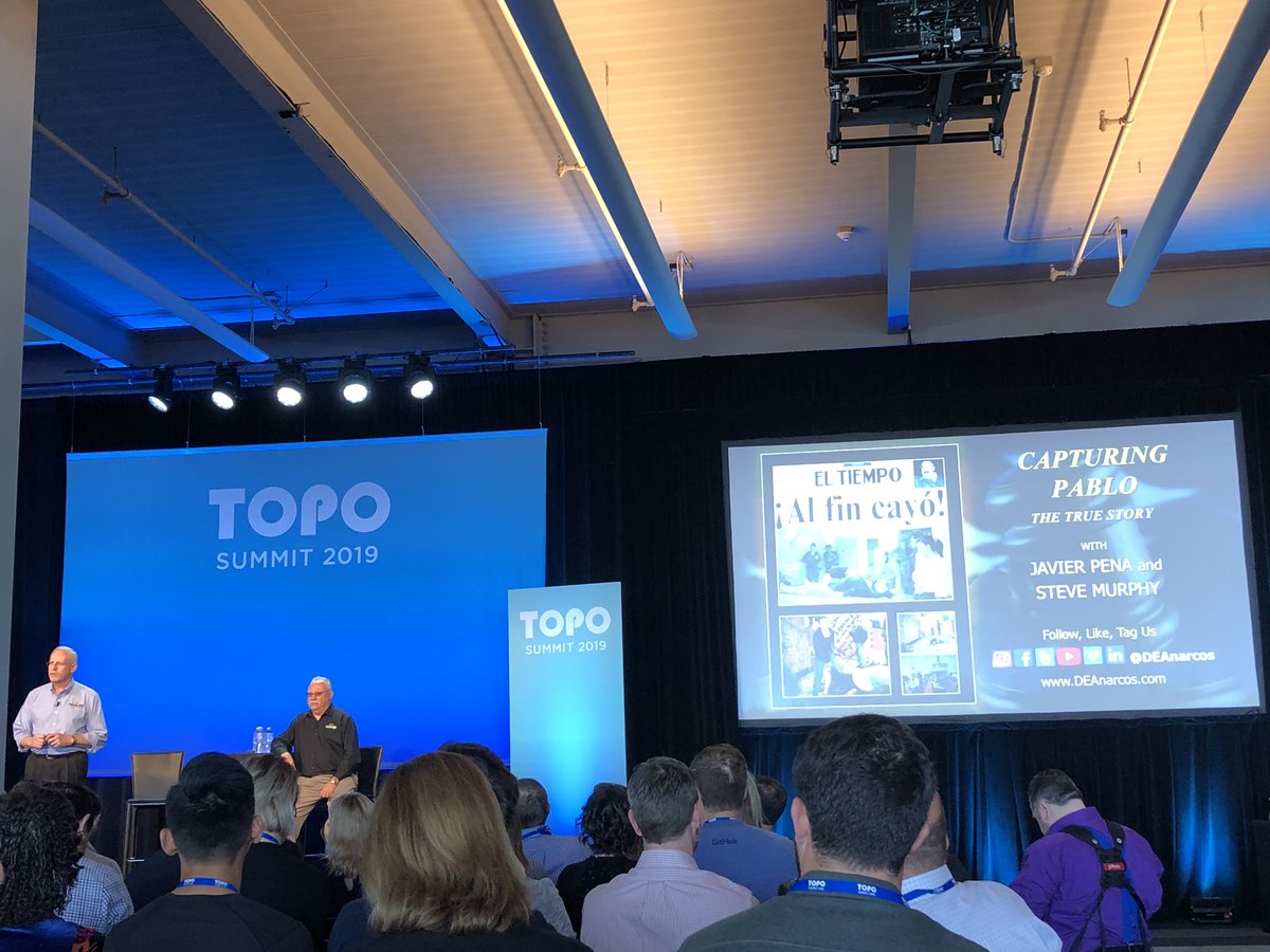 Listening to <a href="/deanarcos/">DEAnarcos</a> talk about how they captured Pablo Escobar #TOPOsummit #innovation #biggestdrugbustever