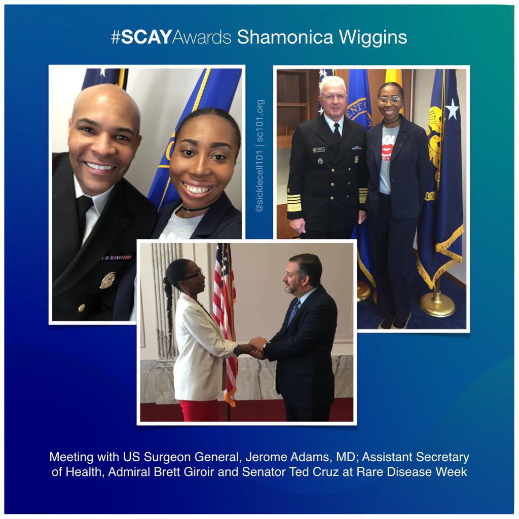 sicklecell101's tweet photo. 2018 National (U.S.) SCAY Award winner, Shamonica Wiggins continues her work through #BLFSC. 

Her advice for those with #sicklecell is to think positive thoughts, stay away from stress, hydrate and above all, not give up.

Submit a #SCAYAwards nomination https://t.co/p5mLdscRUJ https://t.co/FCRsCVEbj1