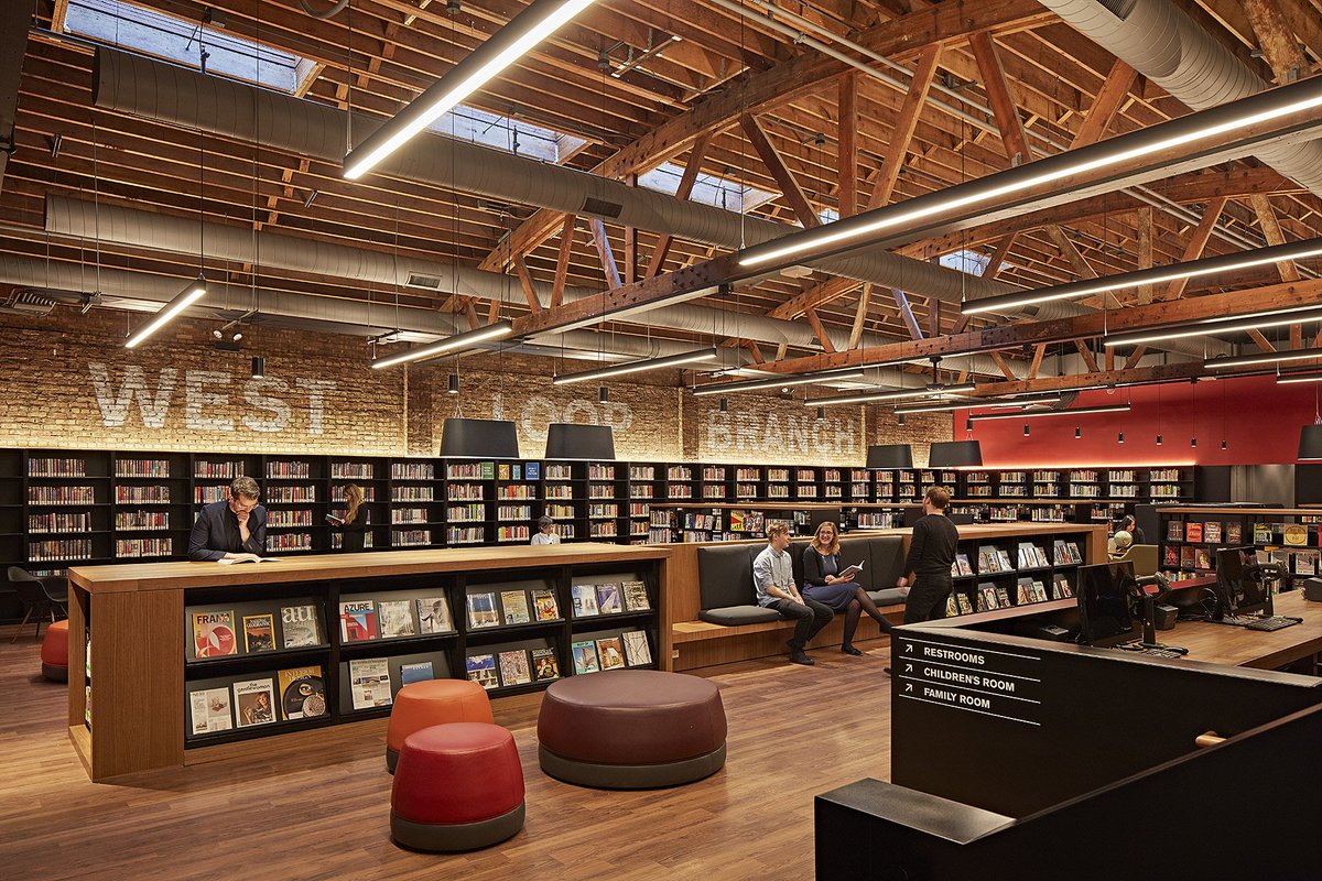 We worked with <a href="/sterlingbay/">Sterling Bay</a> and <a href="/SOM_Design/">Skidmore, Owings & Merrill</a> to transform Chicago this building into a functional library that also features work spaces, a recording studio, and an early childhood play area. Check out the case study on our website!

office-revolution.com/work/chicago-p…

#library #read #books