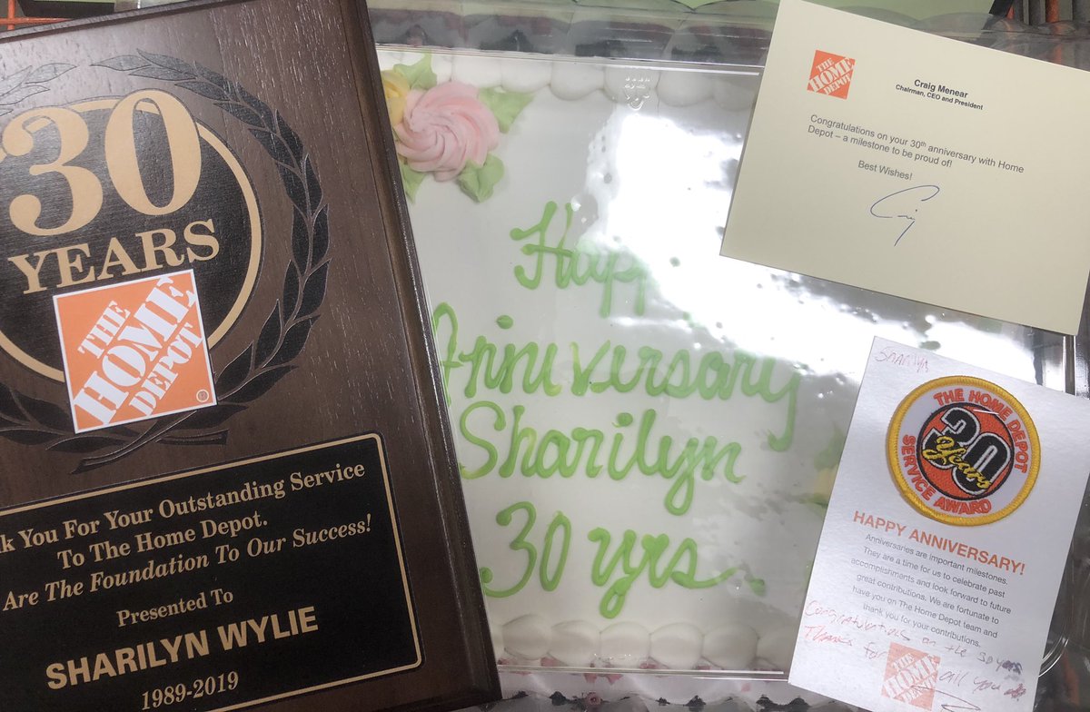 HD6893's tweet photo. Congratulations Sharilyn on your 30th anniversary with The Home Depot! @Allen83hd @mike_astorino @ https://t.co/GFT53JDERD