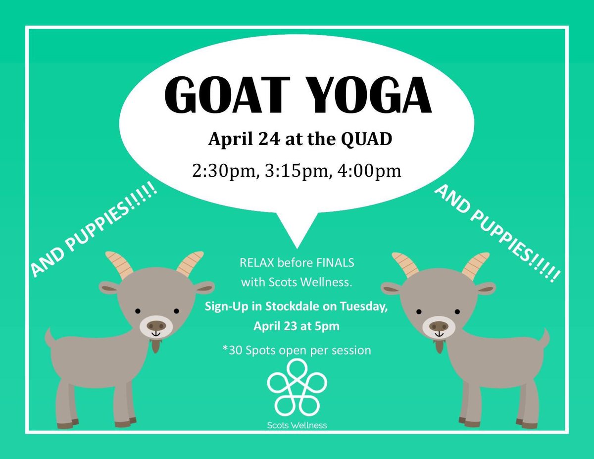 ScotsWellness's tweet photo. IT'S BAAAAAAAAAAACK!!!! GOAT YOGA 🐐🐐🐐 https://t.co/00MC2RNIi6