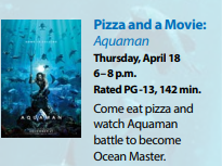 carlsbadlibrary's tweet photo. Calling all Carlsbad Teens: Come to Dove Library tonight, 4/18 at 6:00 p.m. for our awesome Pizza and a Movie event. Come enjoy #Aquaman, eat some delicious pizza and hang out with other teens. See you there! #carlsbadteens #scbobcats #carlsbadhigh #scbobcatstrong #thing2doincbad https://t.co/3iuwklJ4q1