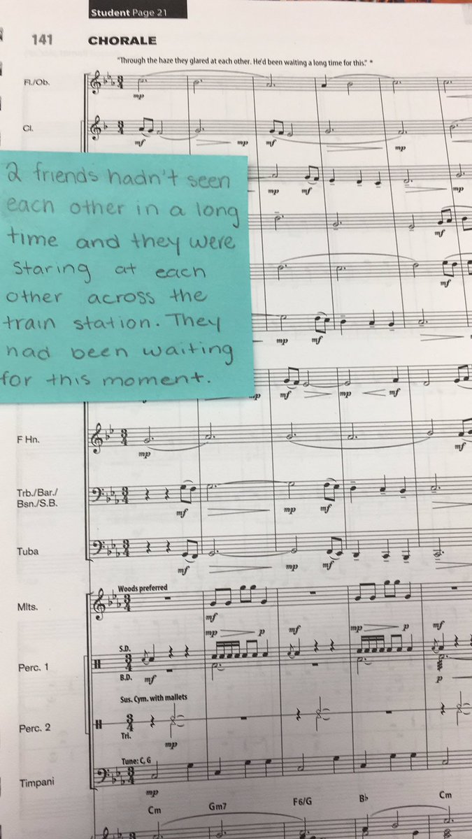 PCPS_ArtsLead's tweet photo. @powhatanms Concert band students had an opportunity to be imaginative and construct their own meaning for a chorale by @JodieEBlackshaw. Students wrote Sticky note stories and with each story we found a new opportunity for expression @English_Tchr101 #dl421 https://t.co/eFEaBk7Yxq