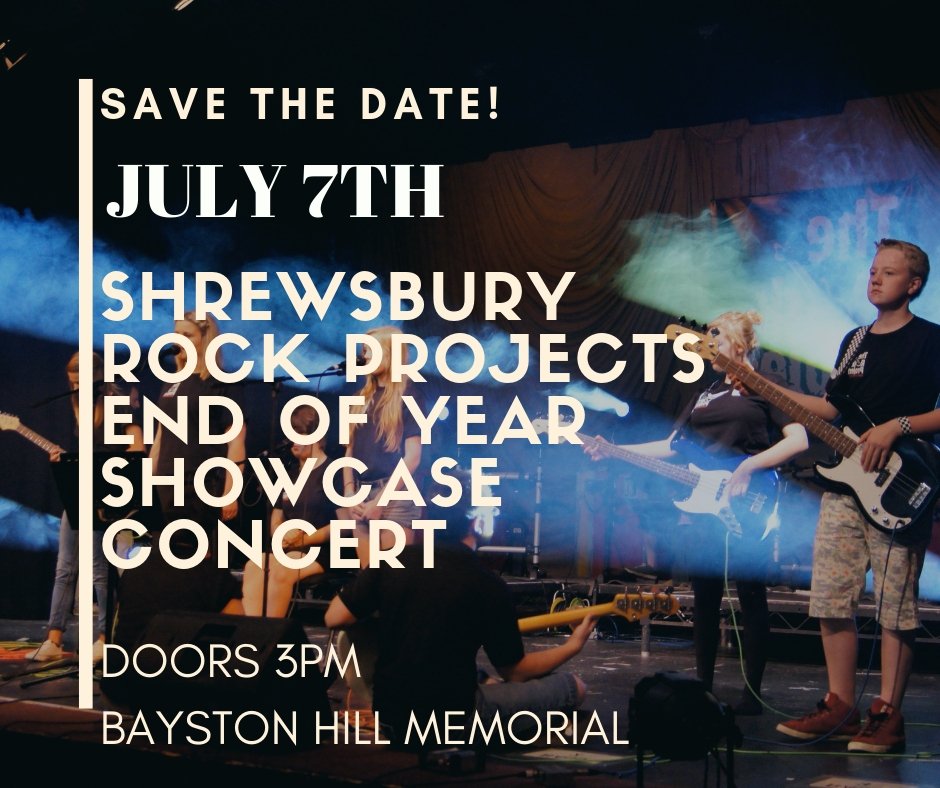 IT'S BOOKED!
JULY 7TH 2019

Shrewsbury Rock Project, Showcase concert!

for tickets or student enquiries

DM or e:lisa@therockproject.com

#shrewsburyhour #musichouruk @whatsonshrewsbury