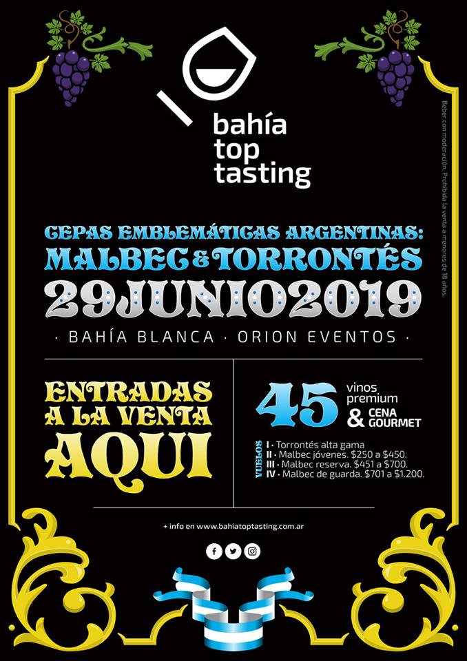 BahiaTopTasting's tweet photo. YA ESTA EN MARCHA LA 6TA EDICIÓN DE BAHÍA TOP TASTING. ESTE AÑO SOBRE NUESTRAS CEPAS EMBLEMÁTICAS. #Malbec y #Torrontés ! Entradas a la venta próximamente en las principales vinotecas de Bahía Blanca @BahiaMiCiudad !!! https://t.co/tE5rNQGMfU