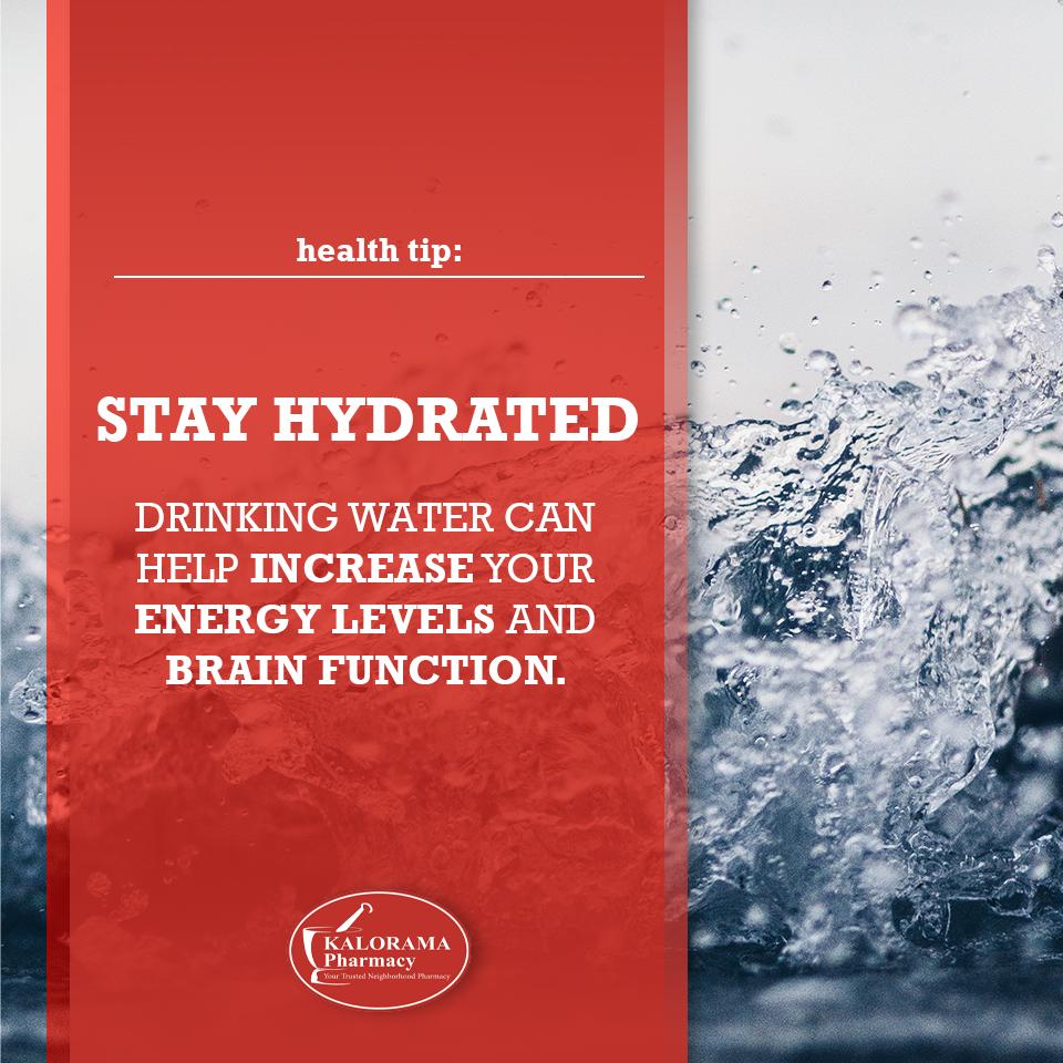#HealthTip - Your brain is strongly influenced by hydration status. Studies show that even mild dehydration (1-3% of body weight) can impair many aspects of brain function. So stay hydrated!