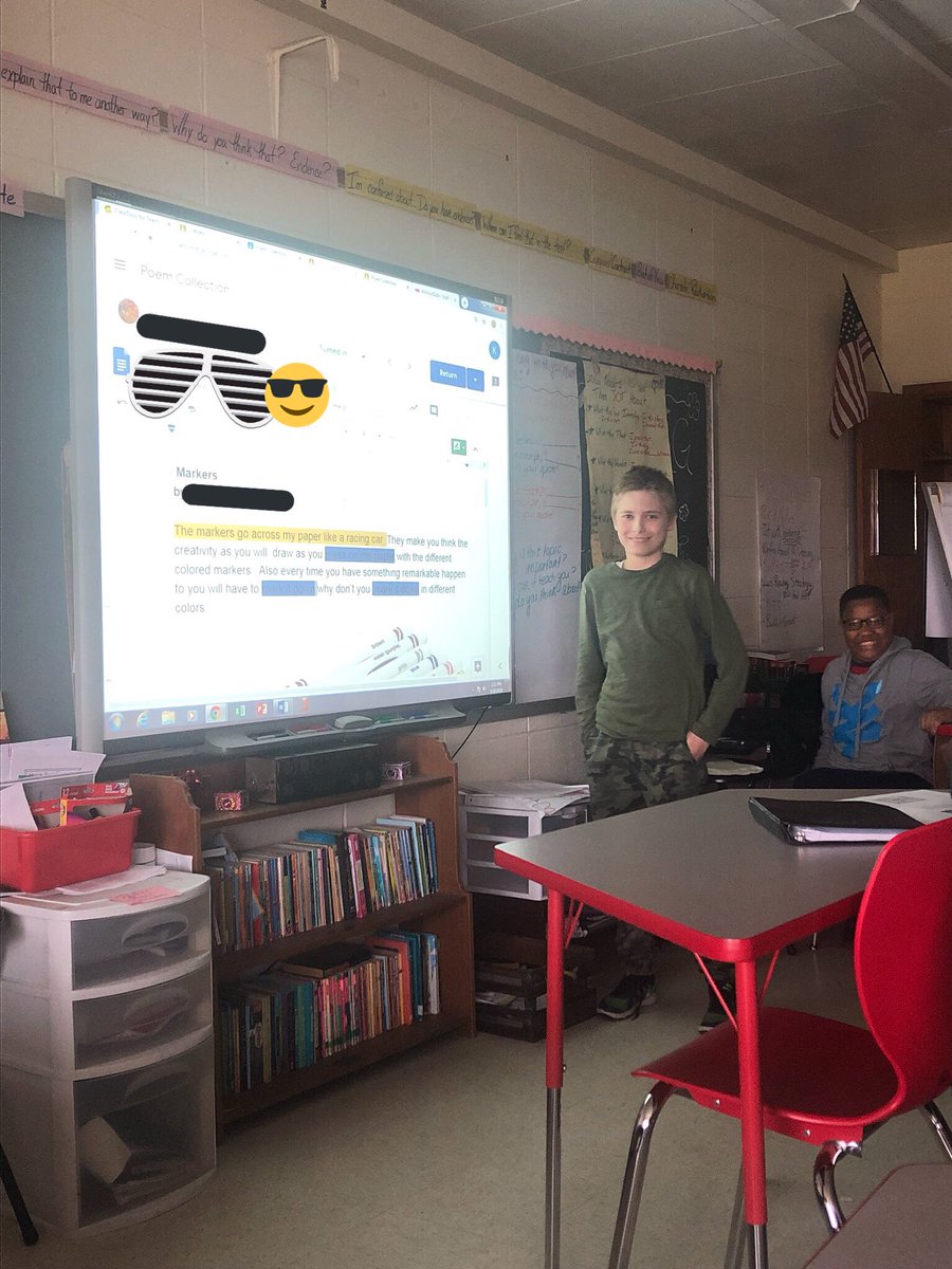 MissPallini's tweet photo. Ending Writer’s Workshop today by rehearsing our poem readings to get ready for Literacy Night! 📝✏️ @MsDelGiorno @MsBasu1 @mruliano https://t.co/eDz6lxfua2