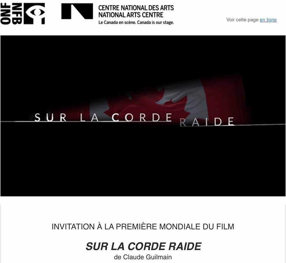 Nous avons bien hâte d’assister, ce soir, à la première mondiale du plus récent film de Claude Guilmain. Produit par <a href="/onf/">Office national du film du Canada</a> et présenté au <a href="/CNAduCanada/">CNA du Canada</a>