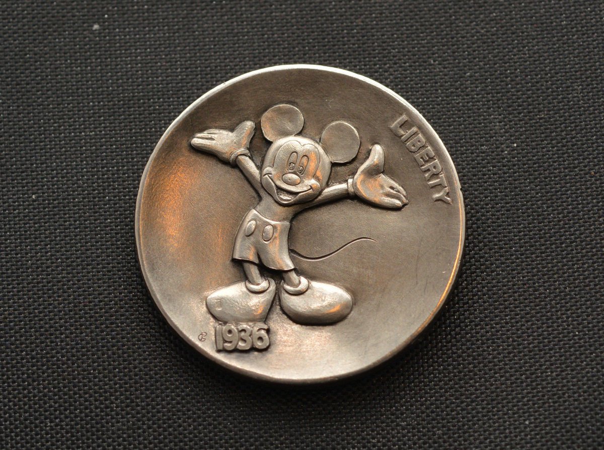 Hobo_Nickel_Soc's tweet photo. #OTD 4/18/1983 #Disney Channel begins broadcasting with #GoodMorningMickey #HoboNickel #CoinCarvings by @gediminaspalsis https://t.co/lJBMhHE10P