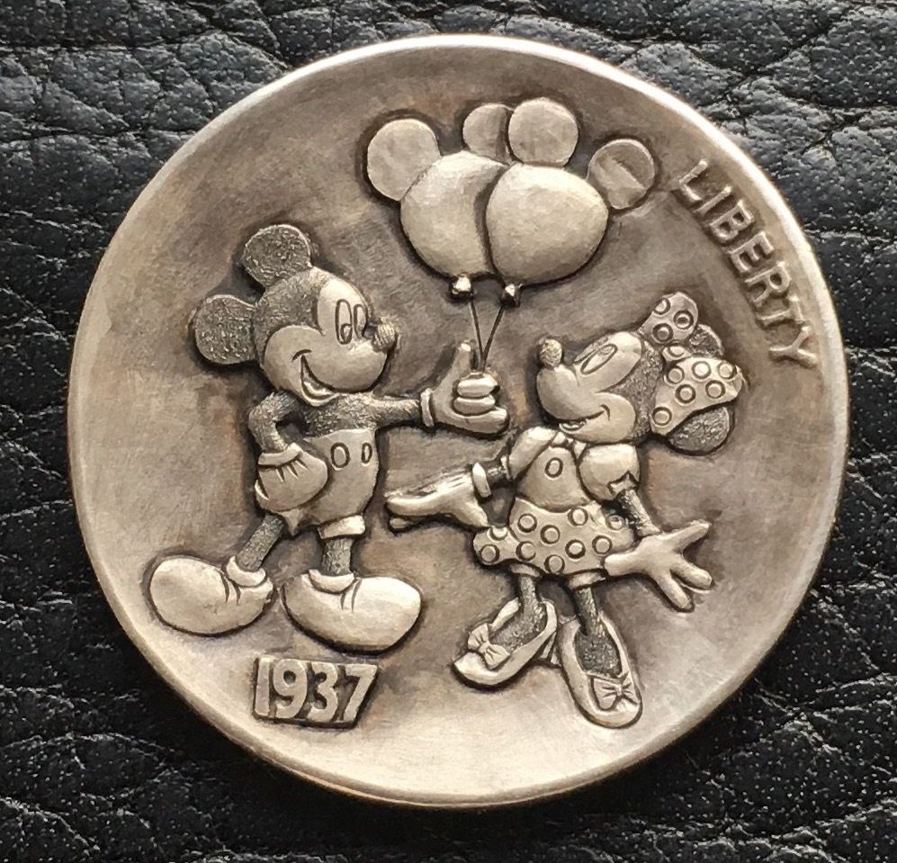 Hobo_Nickel_Soc's tweet photo. #OTD 4/18/1983 #Disney Channel begins broadcasting with #GoodMorningMickey #HoboNickel #CoinCarvings by @gediminaspalsis https://t.co/lJBMhHE10P