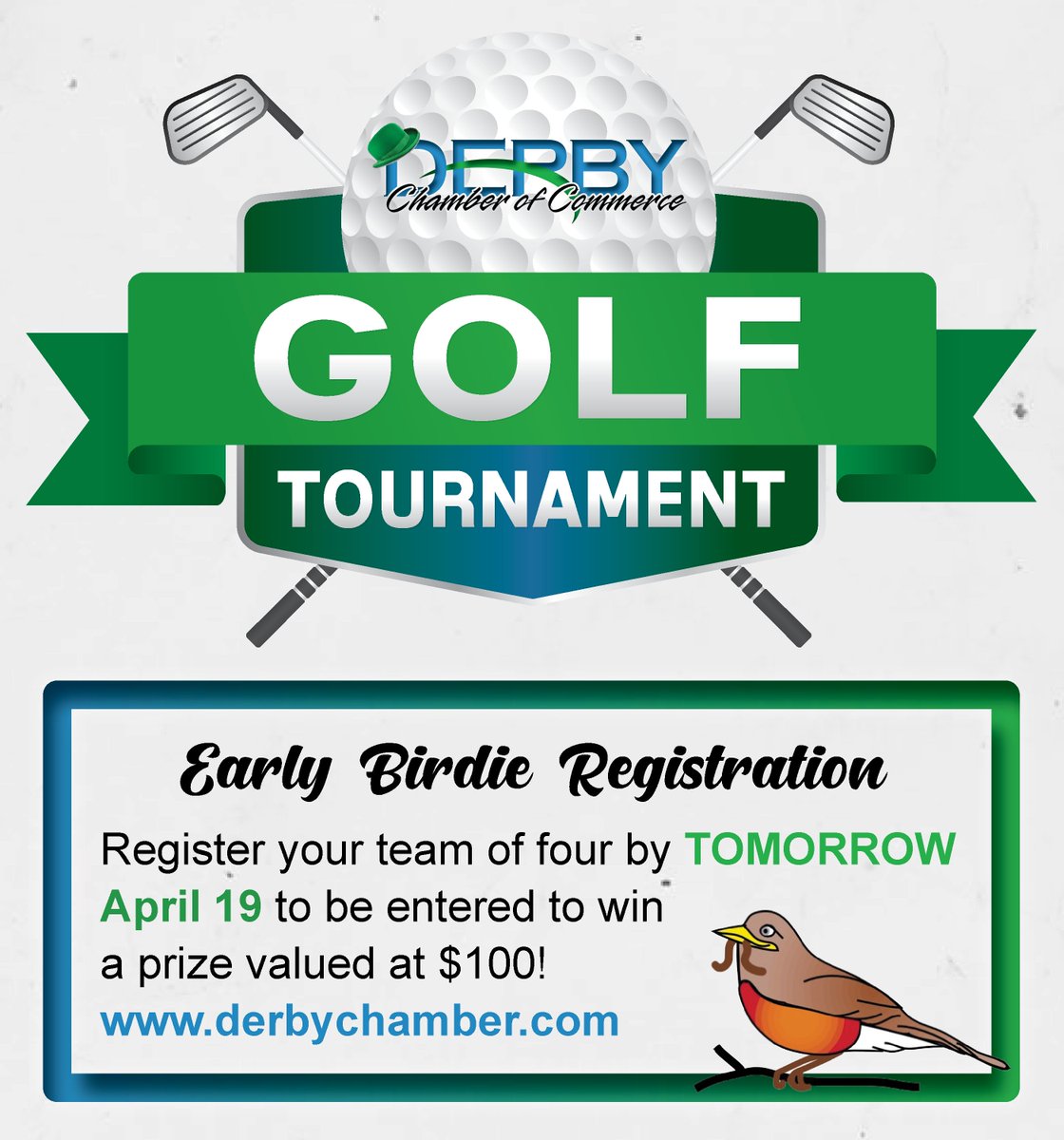 Early Birdie registration for the 2019 Chamber Golf Tournament ends tomorrow at midnight! Don't miss your chance to win a prize valued at $100!

business.derbychamber.com/events/details…

#ChamberGolf #EarlyBirdie