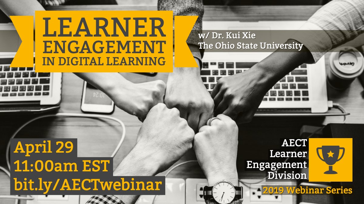 LearnEngage's tweet photo. What does research say about online student engagement and how can we design courses for it? Join us April 29 for a free #webinar with @KuiXieOSU as he talks motivation and engagement in digital learning! Details and registration here: https://t.co/kuCoBNaRwd #AECT https://t.co/T8c4cXKnLr