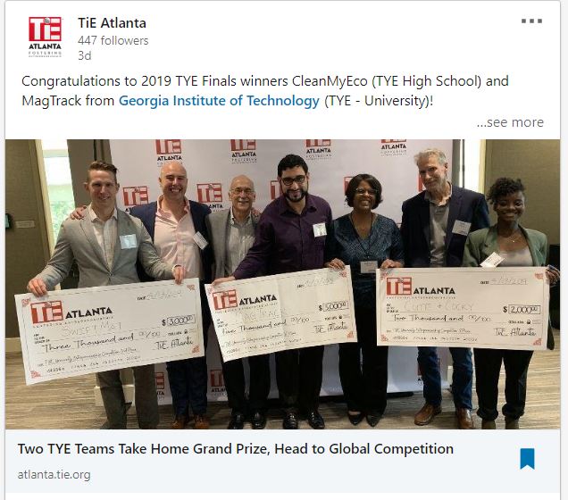 karen_rands's tweet photo. Been a judge for the ATL TiE Young #Entrepreneur Biz Plan competition for a few years.  It was rewarding to sit on the other side of the table this yr as a #Mentor to #startup #MagTrack thru to the finals to win the Grand Prize and head to the Global Competition.  
@tieatlanta https://t.co/ejAvCkyO3b